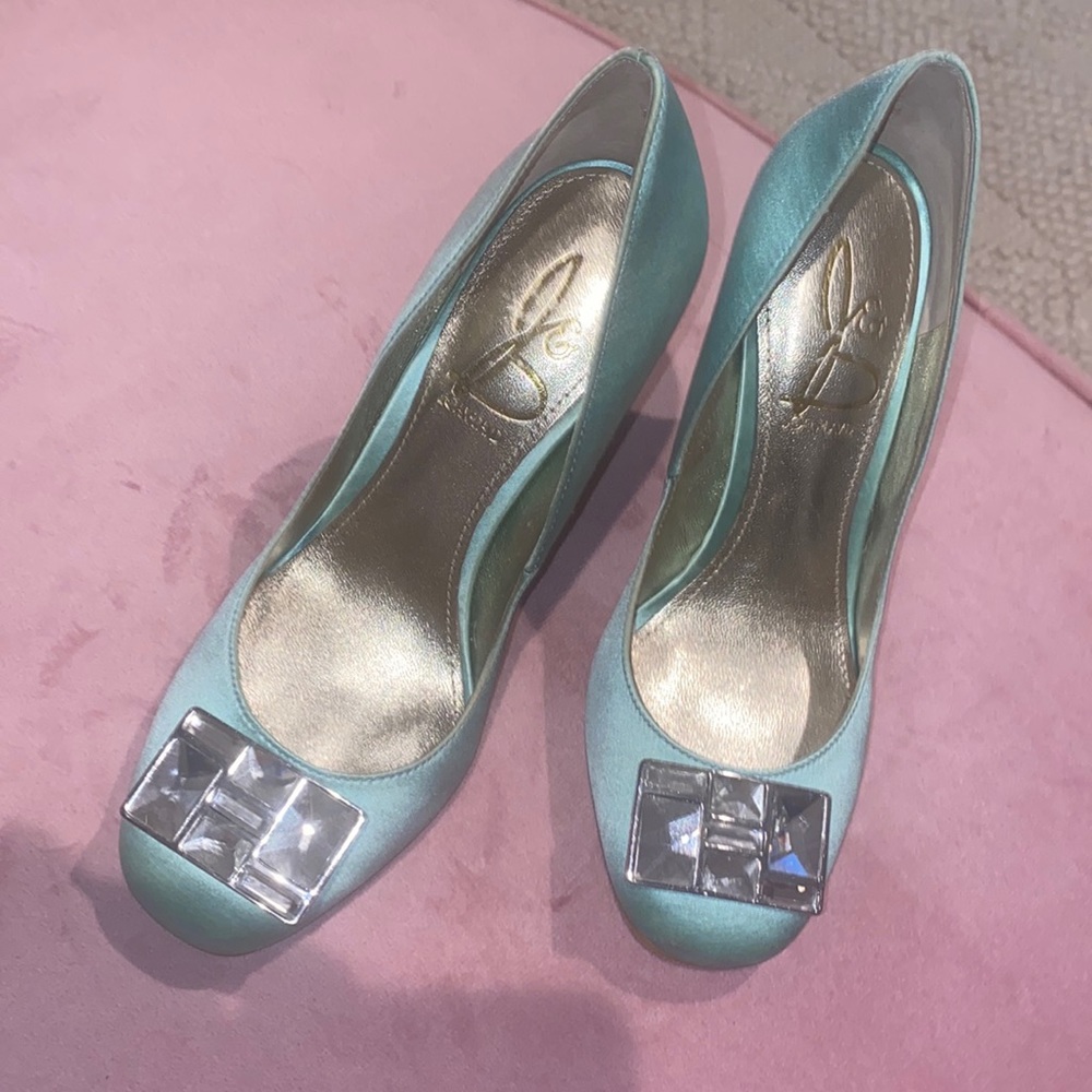 Mint satin heels